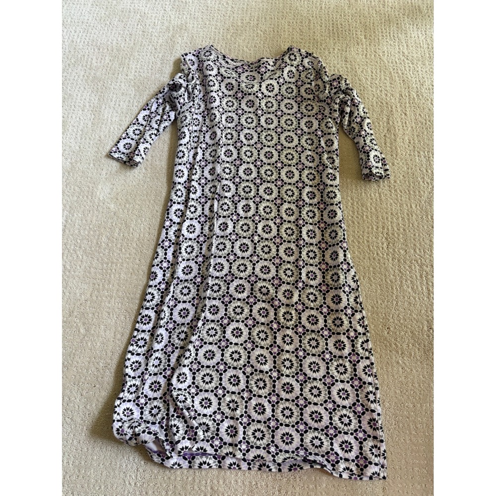 Lands End Womens XL Petite Purple Geometric Starburst Cotton Knit Sheath Dress‎